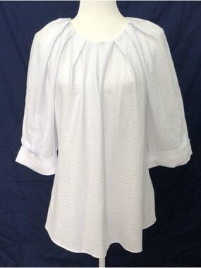 Soft Surroundings Women’s Split Neck Large Cuff Sleeve Pullover White Blouse NWT